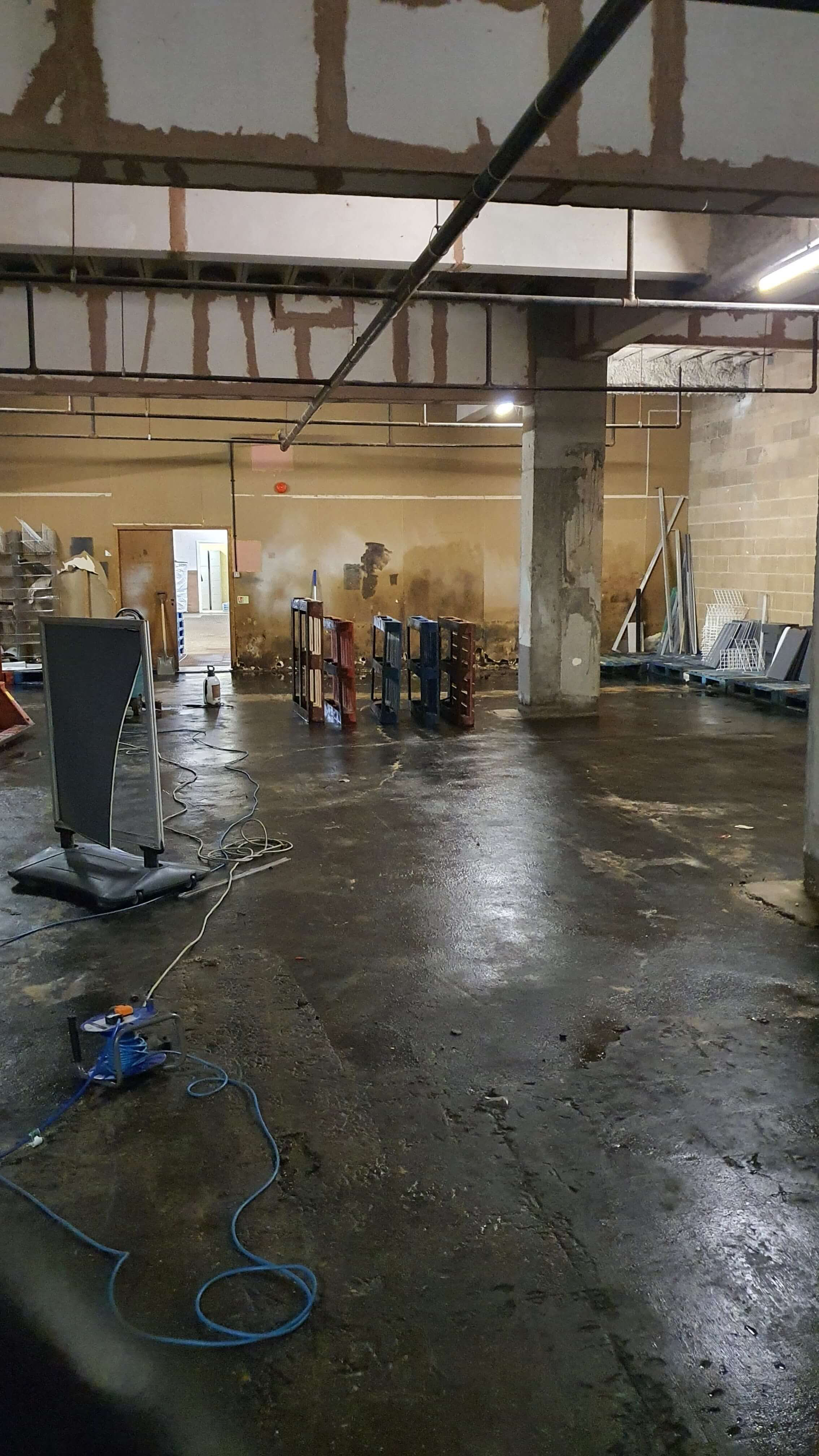 large commercial basement that experienced flooding