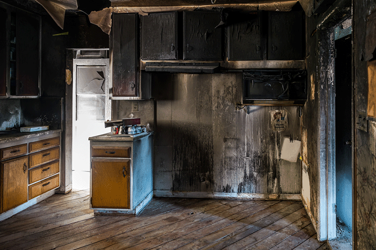 interior of fire damaged property